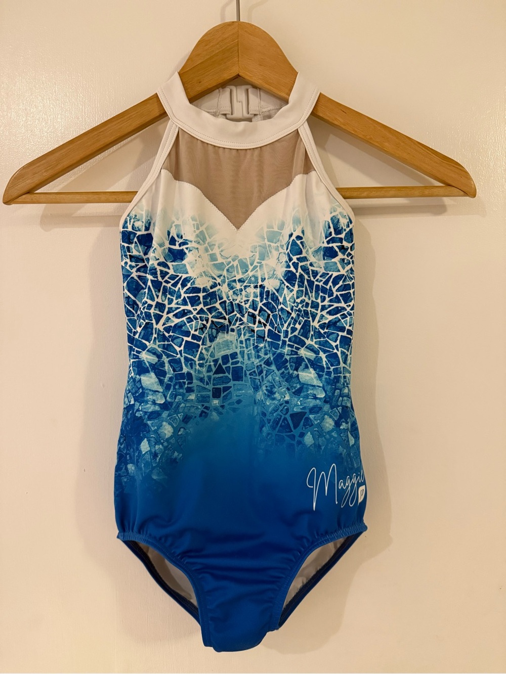 Sylvia P Blue Mosaic High-Neck Leotard